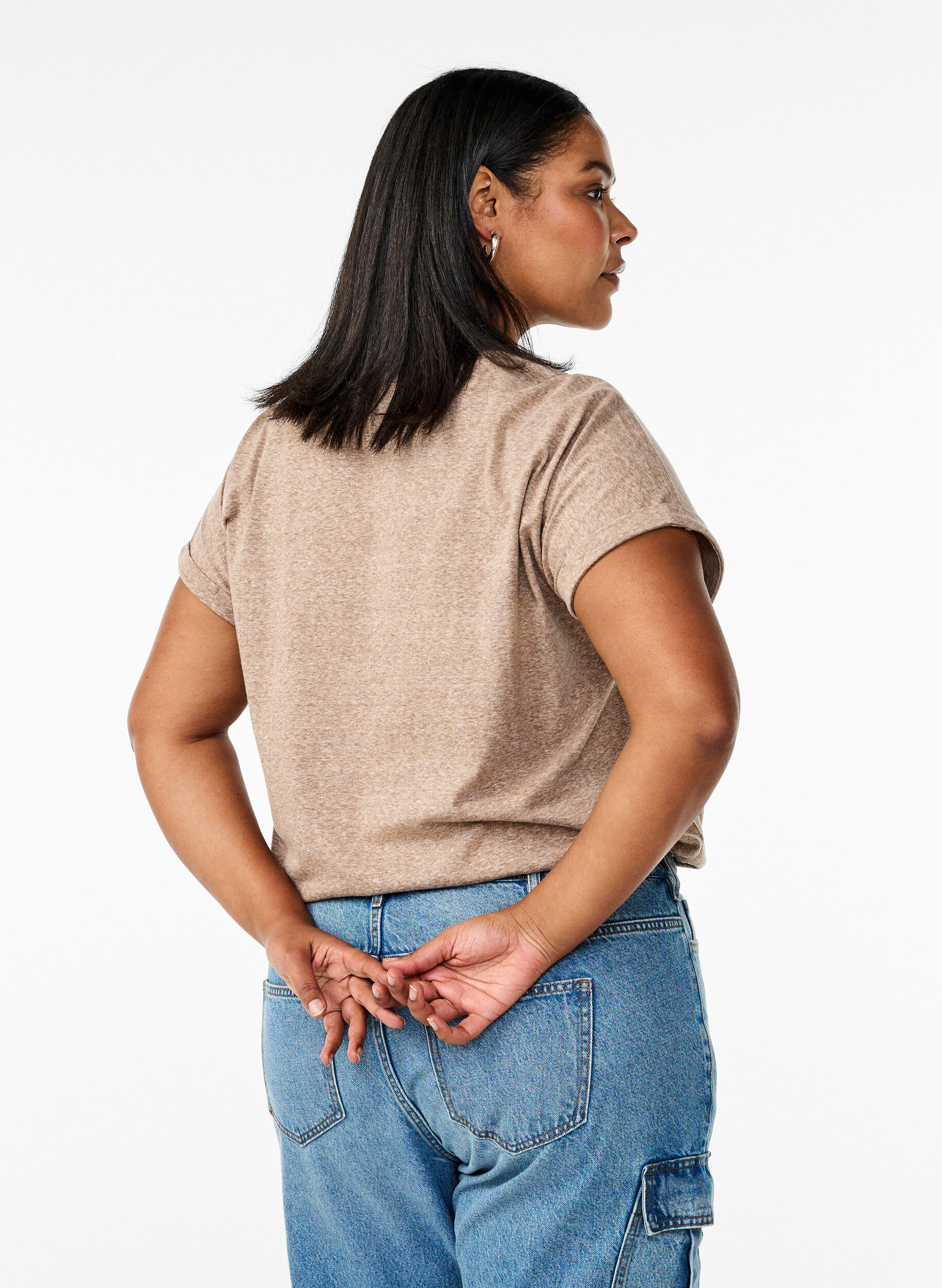 ZizziGem&ecirc;leerd T-shirt met korte mouwen, Bruin, Model image number 2