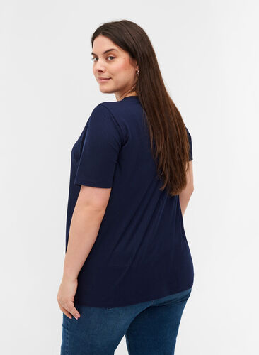 T-shirt met korte mouwen in ribstof, Navy Blazer, Model image number 1