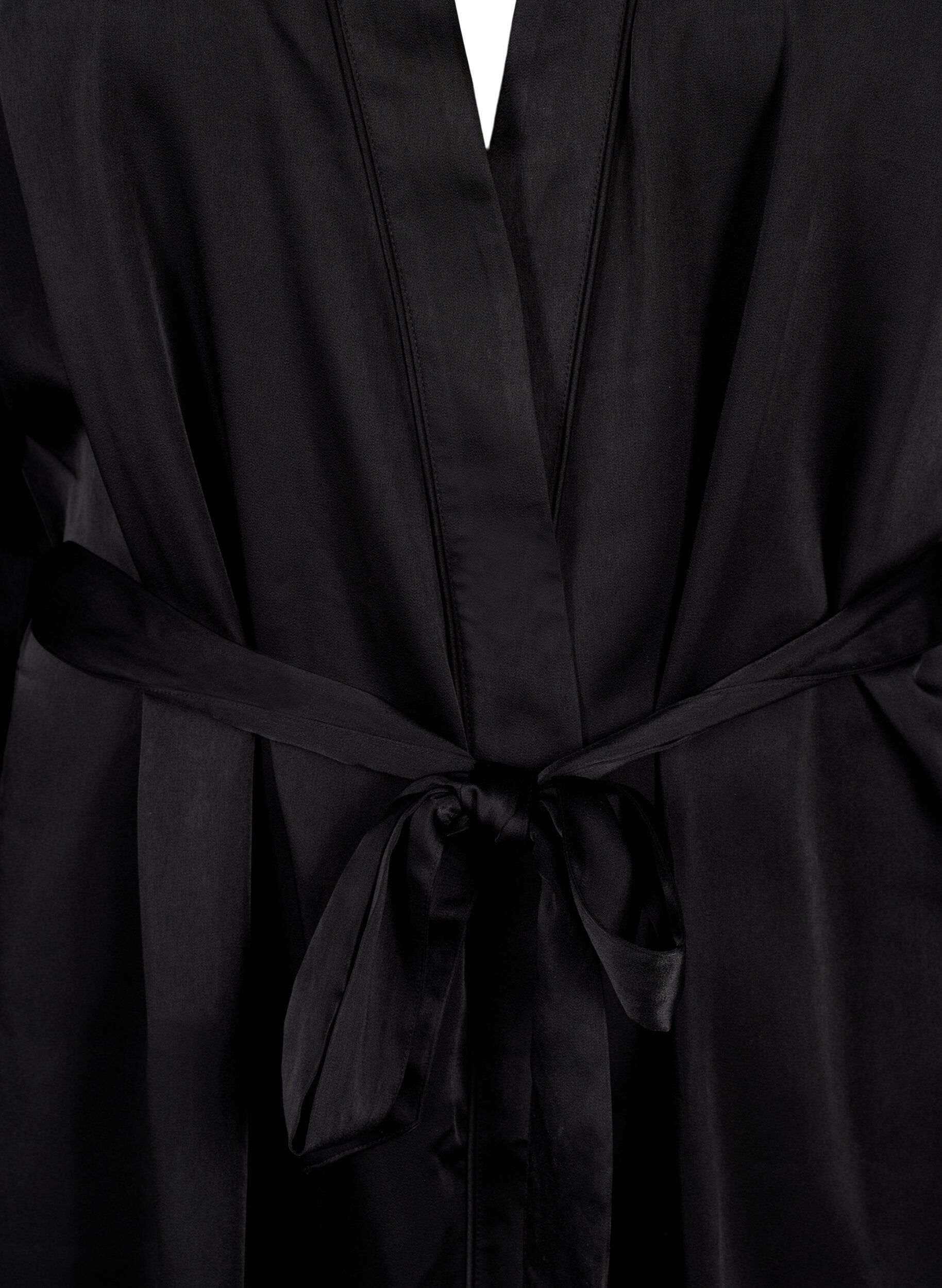 ZizziSatijnen kimono met riem, Black, Packshot image number 2