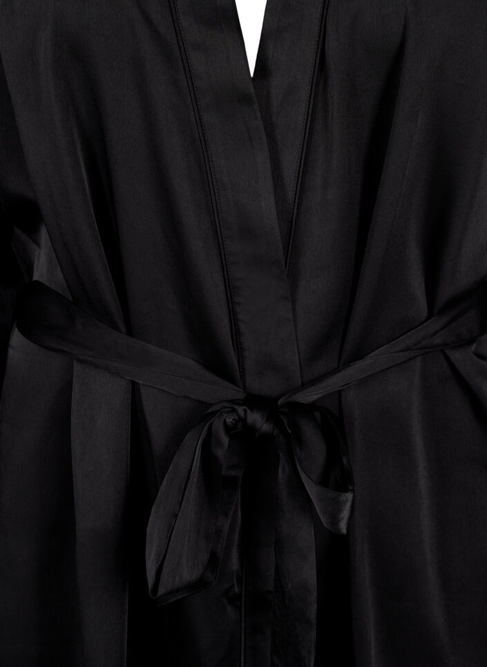 Satijnen kimono met riem, Black, Packshot image number 2
