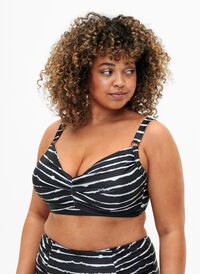 Soutien-gorge de bikini imprimé avec armature, Black White Stripe, Model