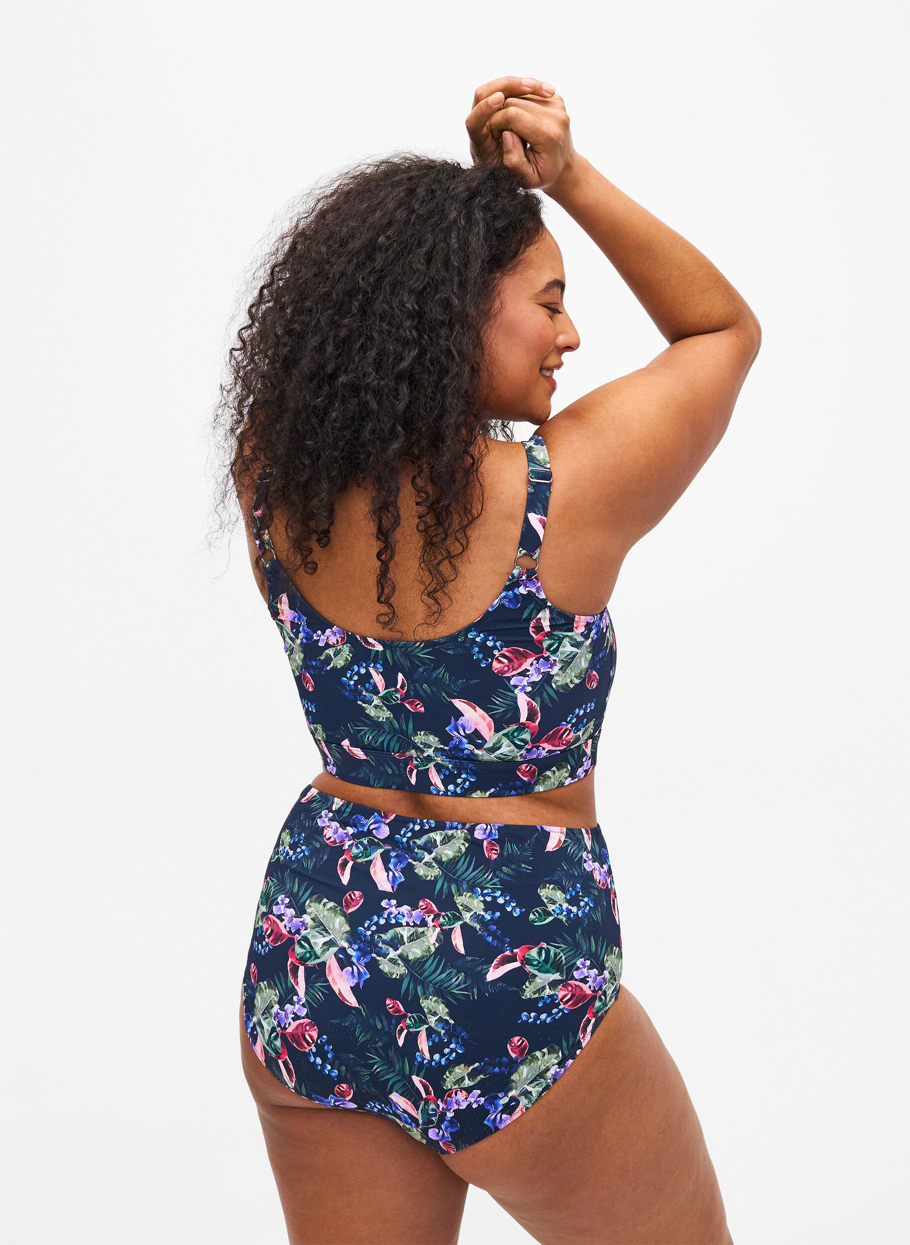 ZizziBikinislip met hoge taille en print, Blauw, Model image number 1