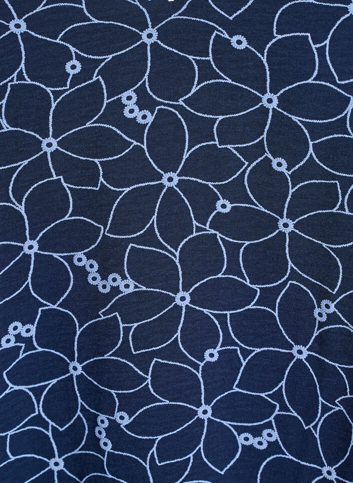 Tunique à motif floral brodé et manches 3/4, Bleu, Packshot image number 2