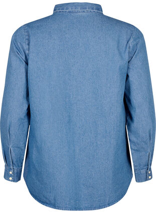 Gebloemd denim overhemd met borstzak, Light Blue Denim, Packshot image number 1