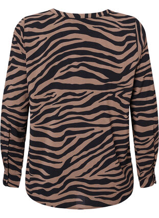 Shirt met V-hals en zebraprint, Black/Brown Zebra, Packshot image number 1