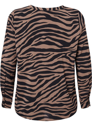 Chemise à col en V avec imprimé zèbre, Black/Brown Zebra, Packshot image number 1