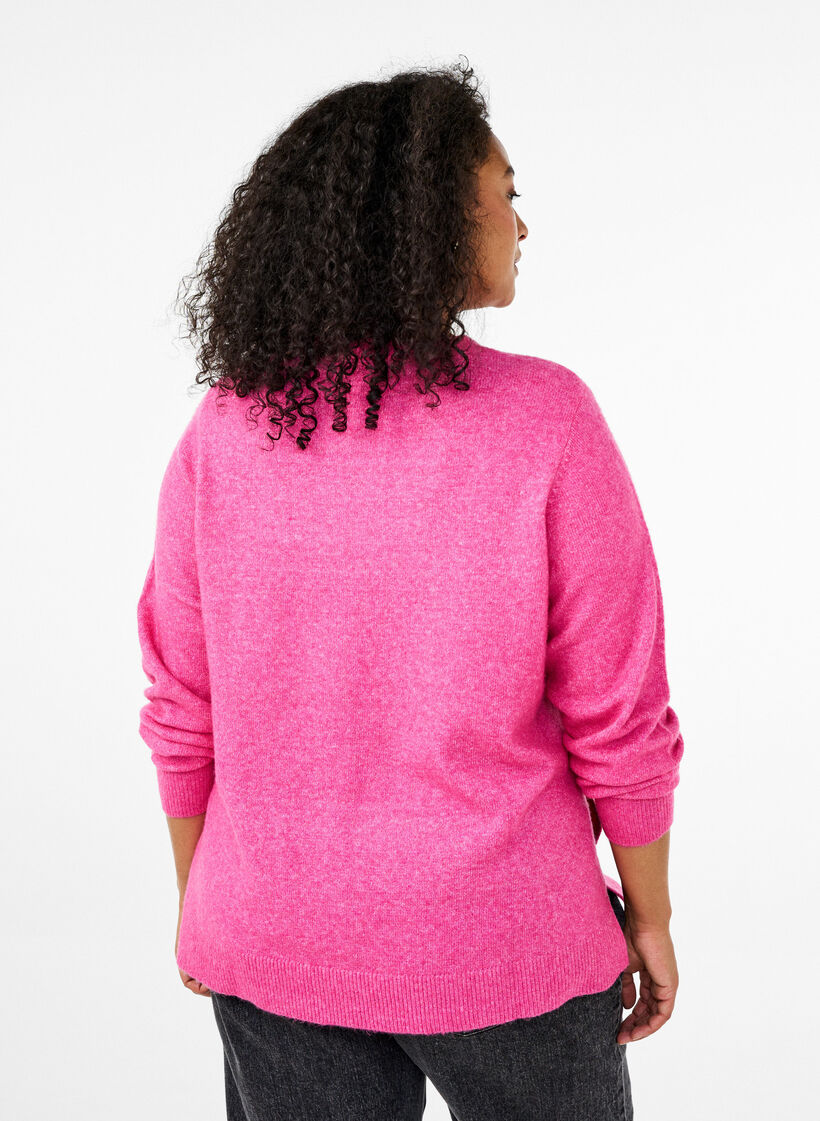 Top en maille avec de la laine et des fentes, Raspberry Rose Mel., Model image number 1