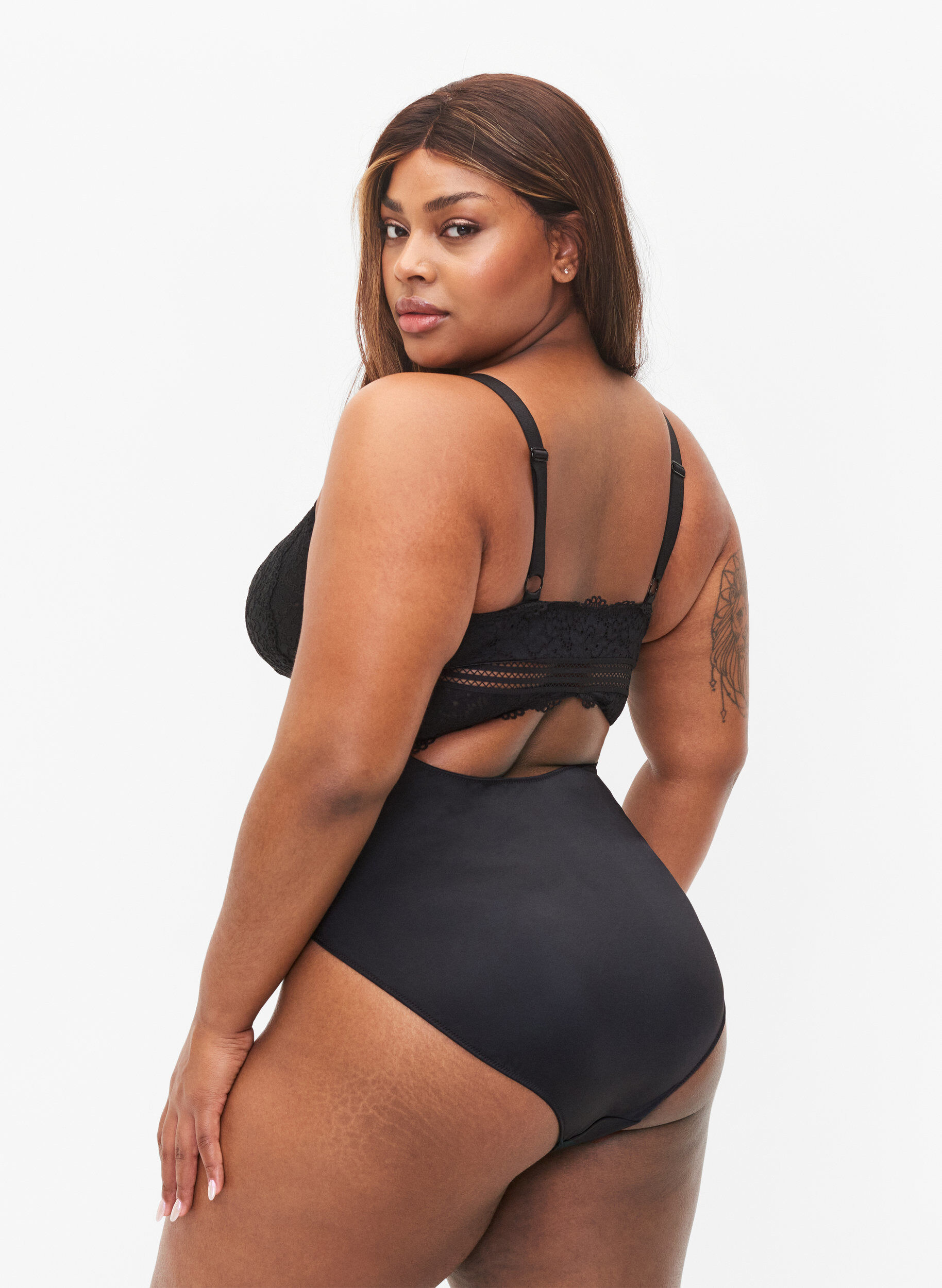 ZizziBodystocking met kant en uitsnijdingen, Black, Model image number 1
