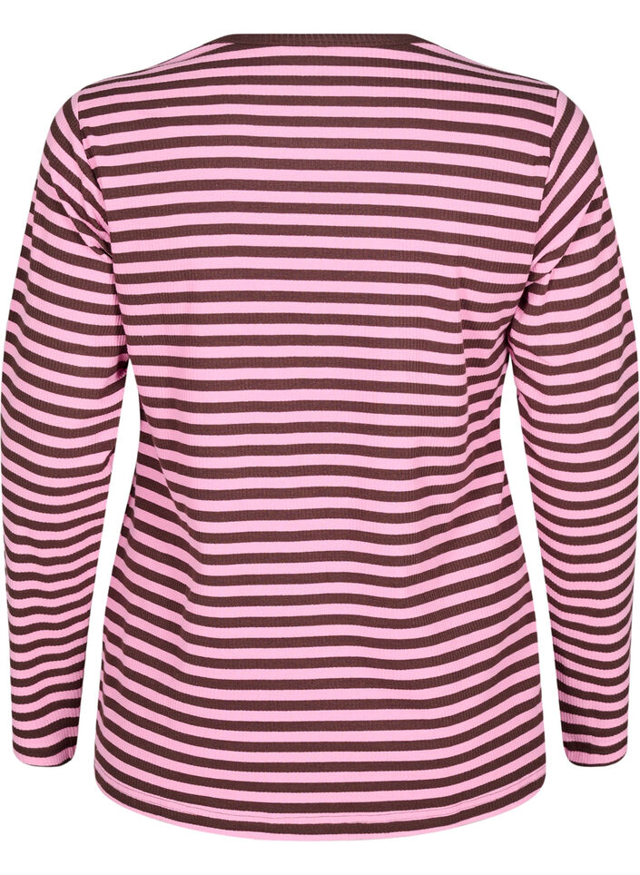 Gestreepte blouse met lange mouwen, Roze, Packshot image number 1