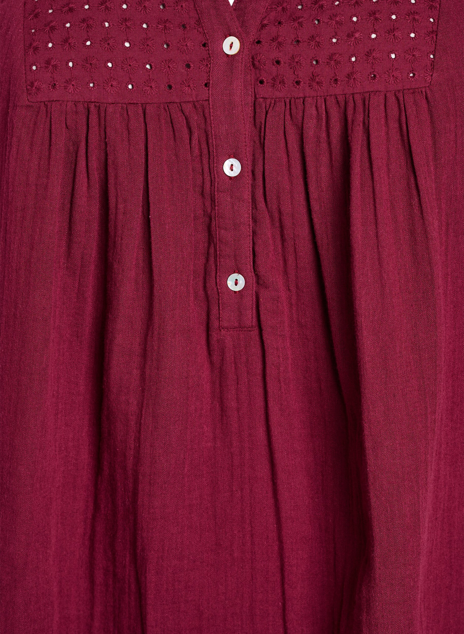 ZizziKatoenen mousseline tuniek met broderie anglaise, Donker Bordeaux, Packshot image number 2