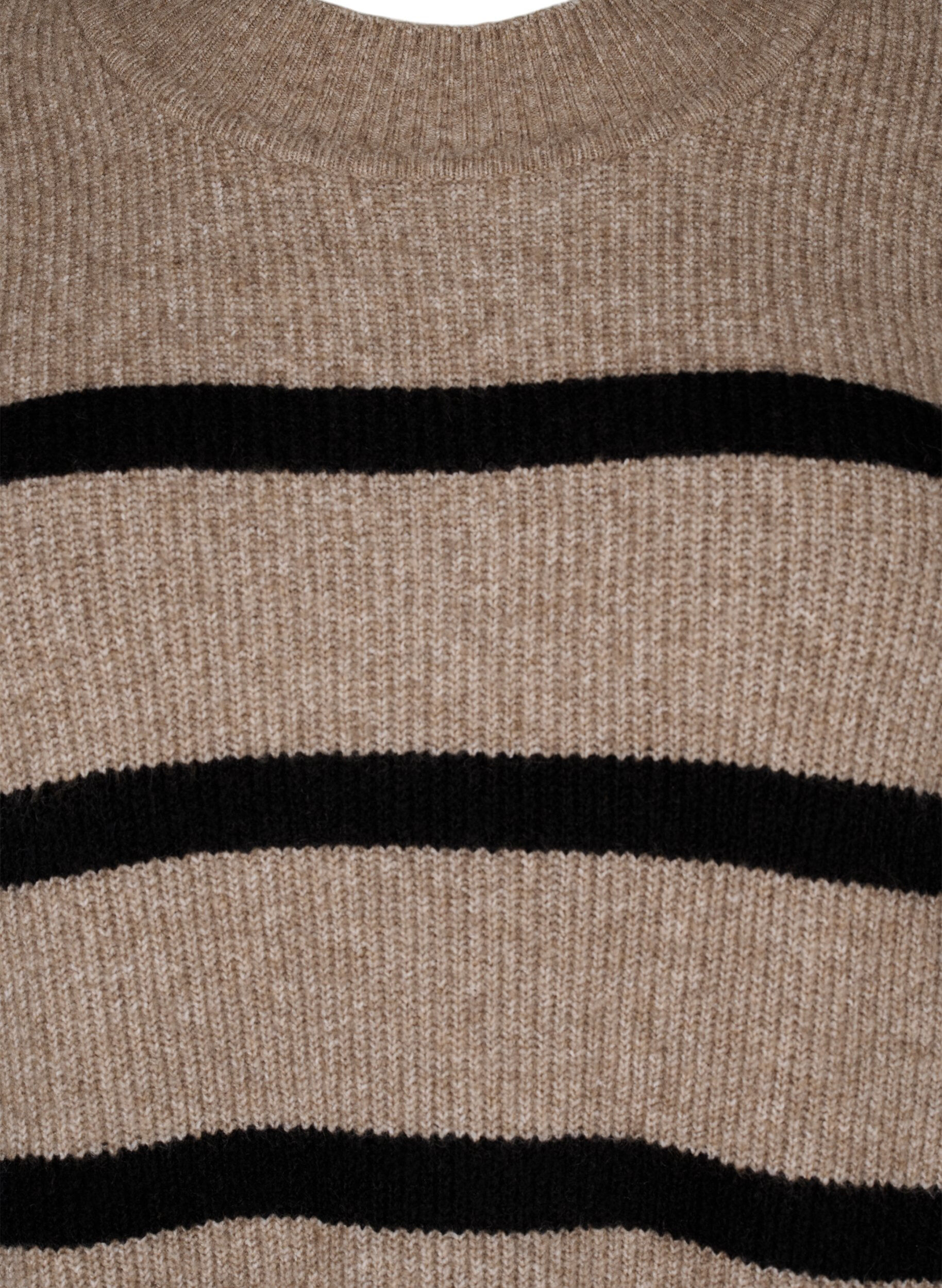 Zizzi Robe tricot&eacute;e manches longues &agrave; rayures, Desert Taupe Comb, Packshot image number 2