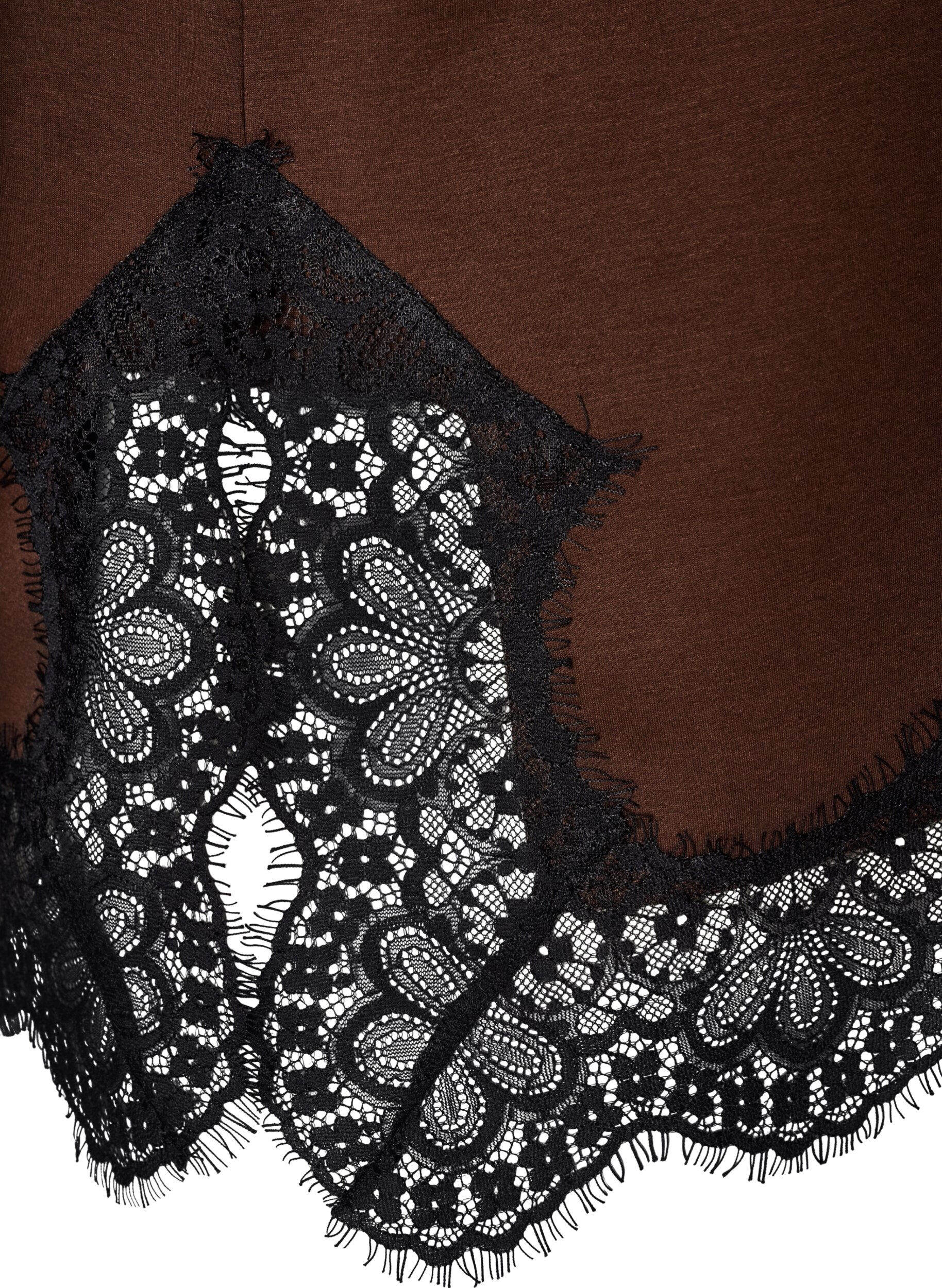 ZizziJersey blouse met kanten rand, Bruin, Packshot image number 3