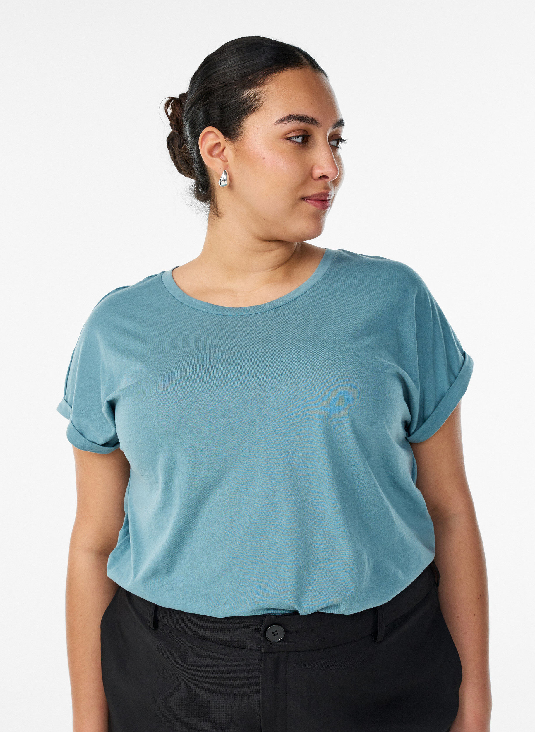 ZizziT-shirt met korte mouwen van katoenmix, Blauw, Model image number 0