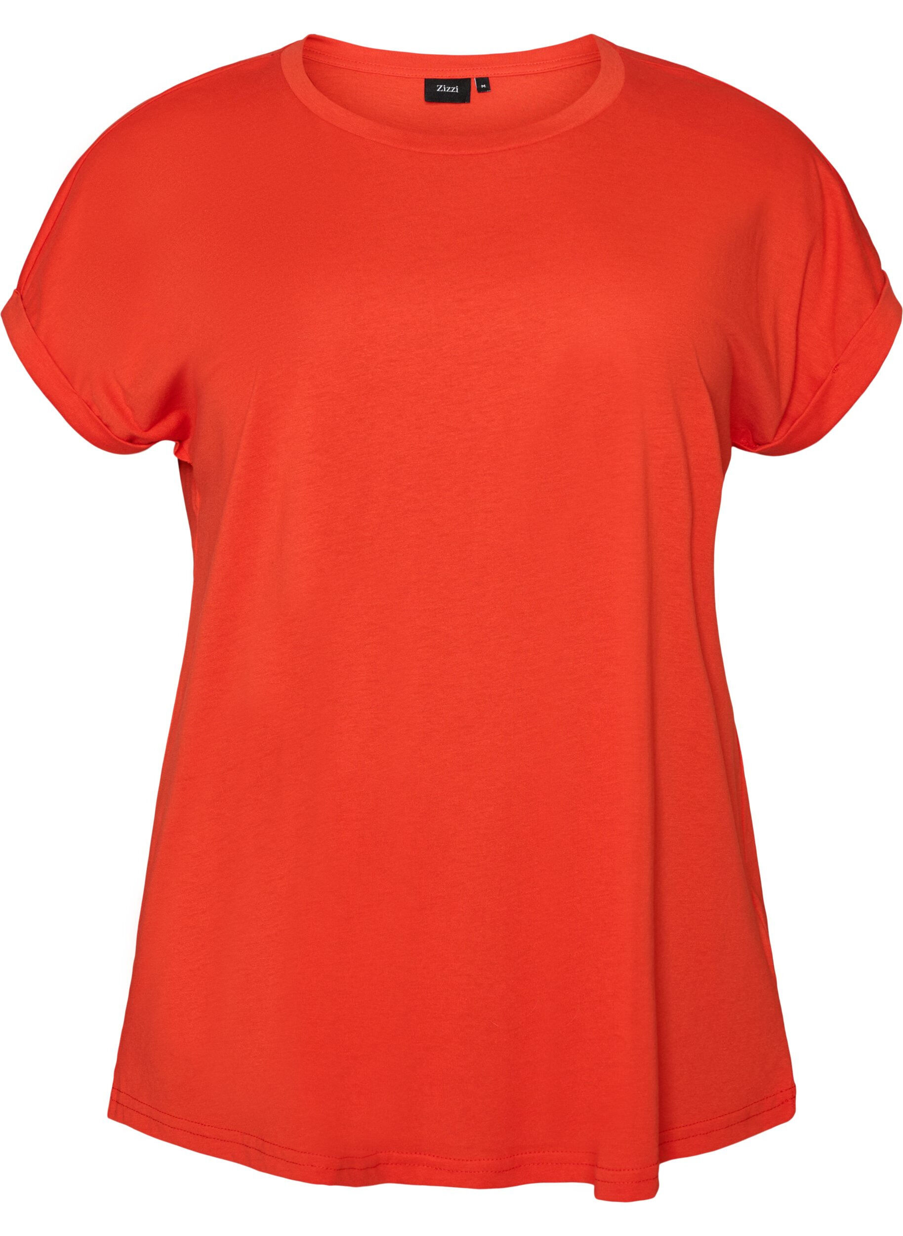 ZizziT-shirt met korte mouwen van katoenmix, Oranje, Packshot image number 0