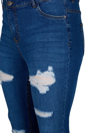 Slim fit jeans met slijtagedetails, Blue Denim, Packshot image number 2