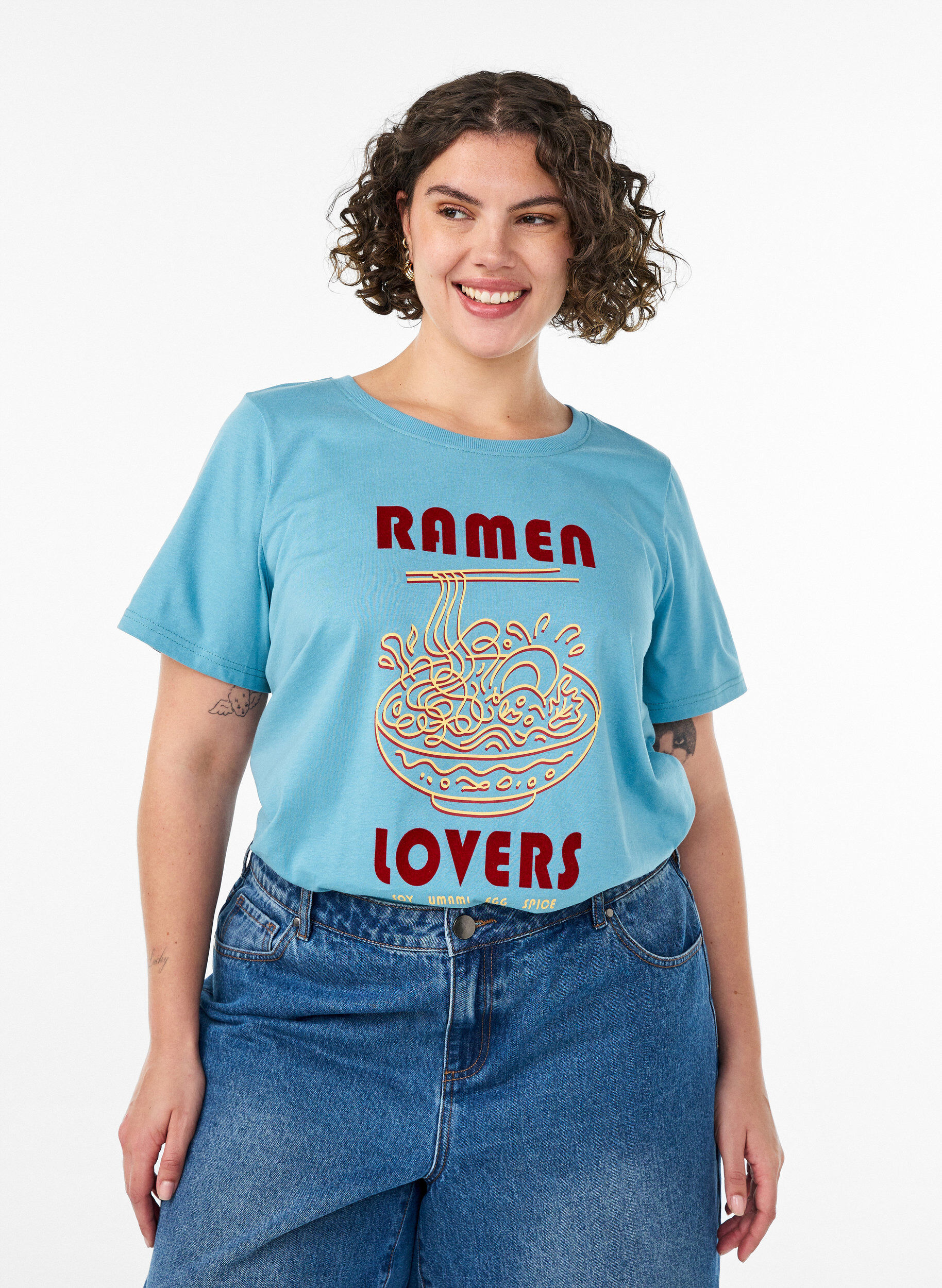 ZizziKatoenen T-shirt met print, Blauw, Model image number 0