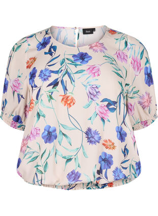 Gebloemde blouse met smokwerk, Buttercream Blue Fl., Packshot image number 0