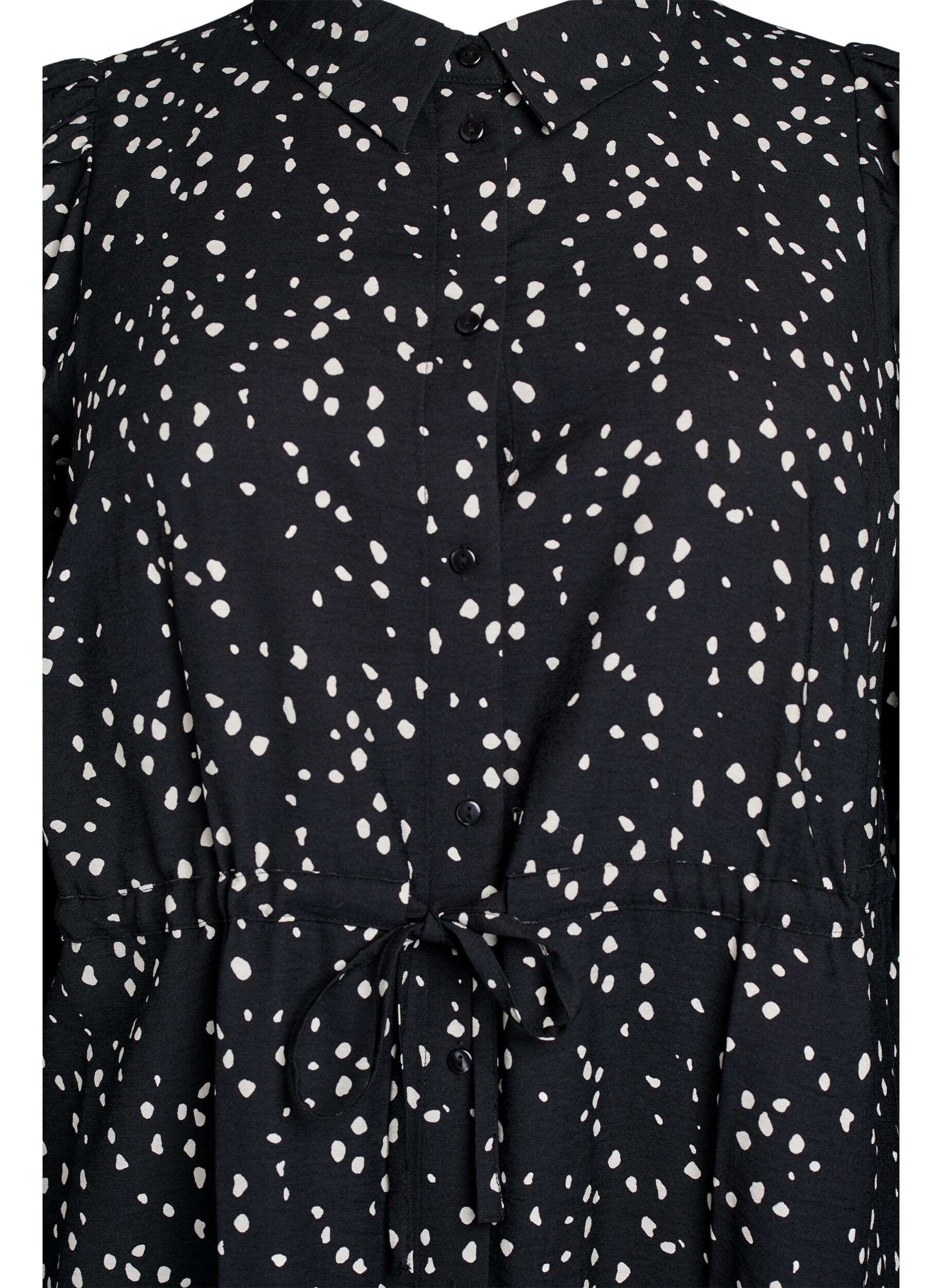 ZizziShirt jurk met strikceintuur en print, Zwart, Packshot image number 2