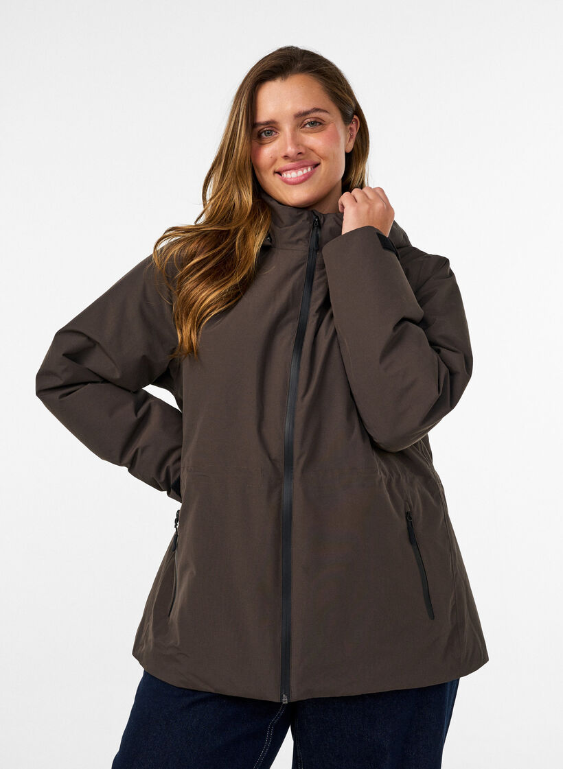 Waterdichte winterjas met afneembare capuchon, Bruin, Model image number 0