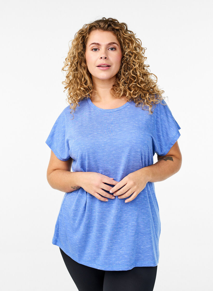 Losse workout T-shirt met korte mouwen, Blauw, Model image number 0