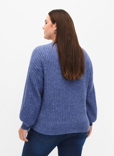Cardigan mélangé en tricot côtelé, Gray Blue Mel., Model image number 1