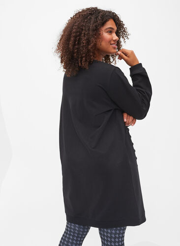 Tunique en coton avec détails lacets, Black, Model image number 1