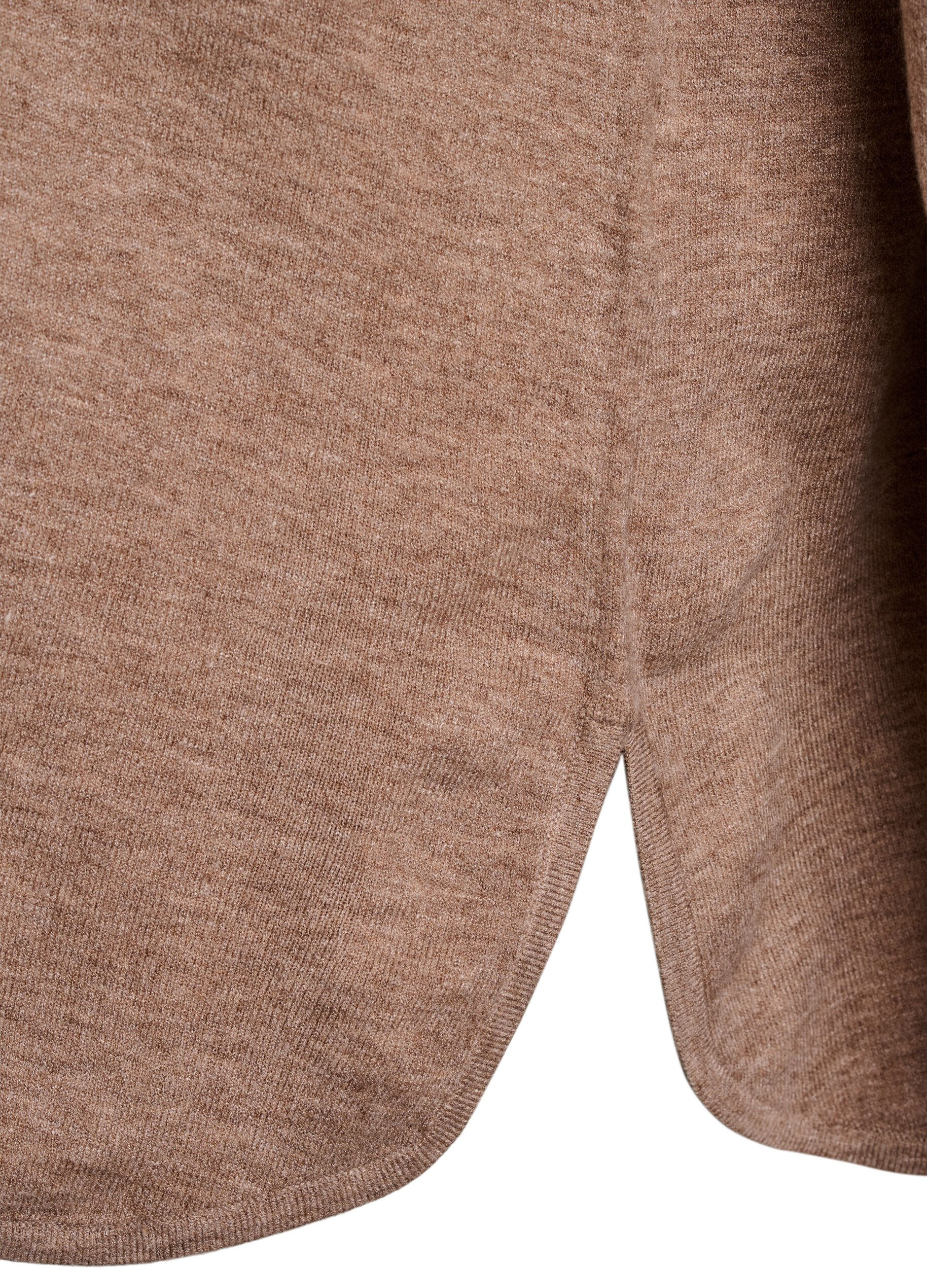 Zizzi Chemisier en tricot avec col rond et motif tricot, Marron, Packshot image number 3