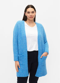 Long cardigan en tricot avec de la laine et des poches, French Blue, Model