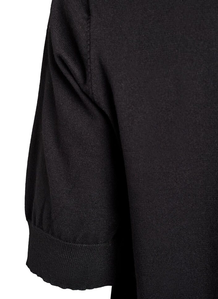Fijngebreide blouse met korte mouwen, Zwart, Packshot image number 3