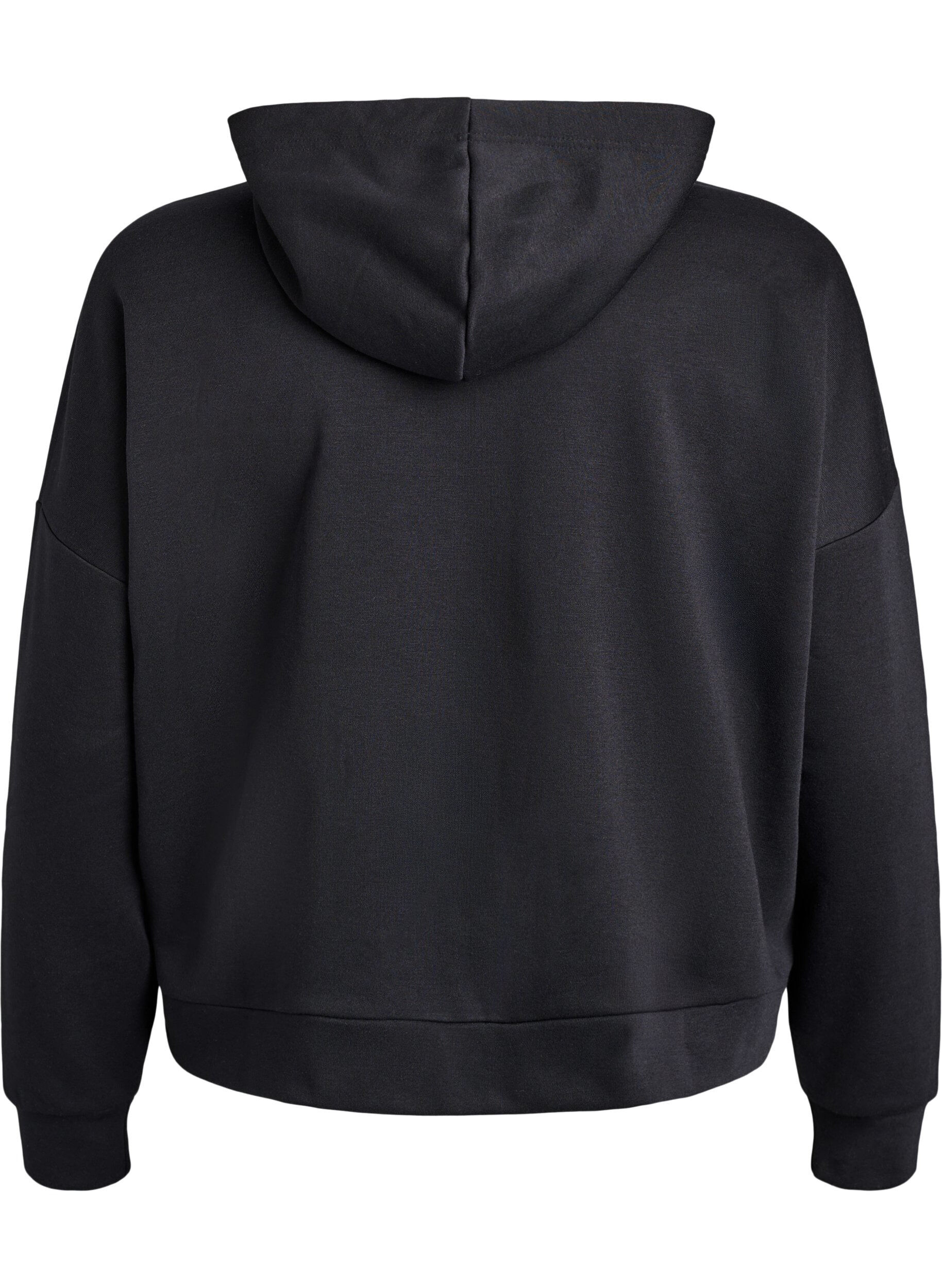 ZizziSweat &agrave; capuche zipp&eacute; avec imprim&eacute; sur la poitrine, Noir, Packshot image number 1