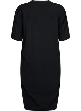 FLASH - Midi jurk met korte mouwen in katoen, Black, Packshot image number 1