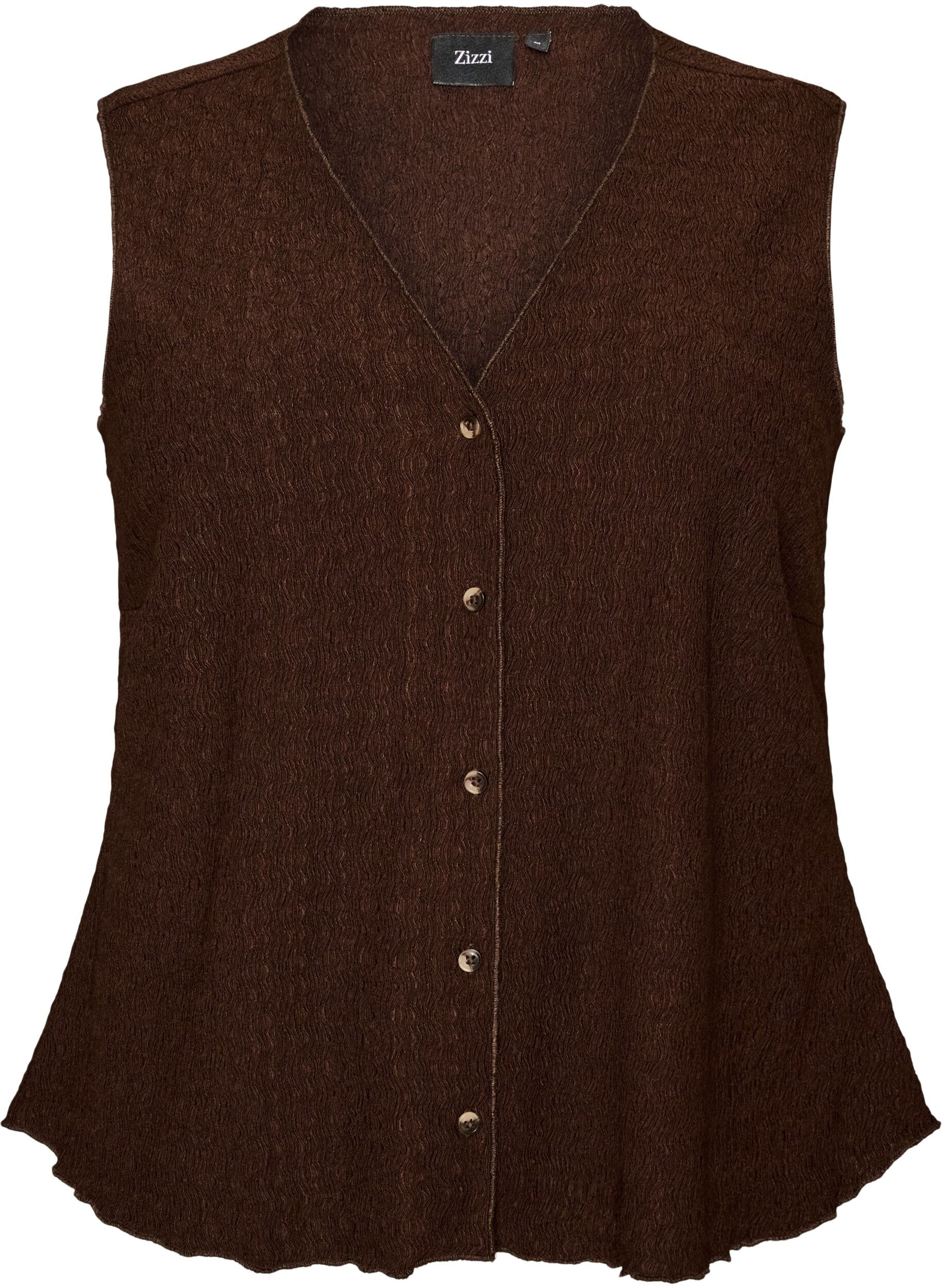 Top sans manches &agrave; texture ondul&eacute;e et fermeture boutonn&eacute;e