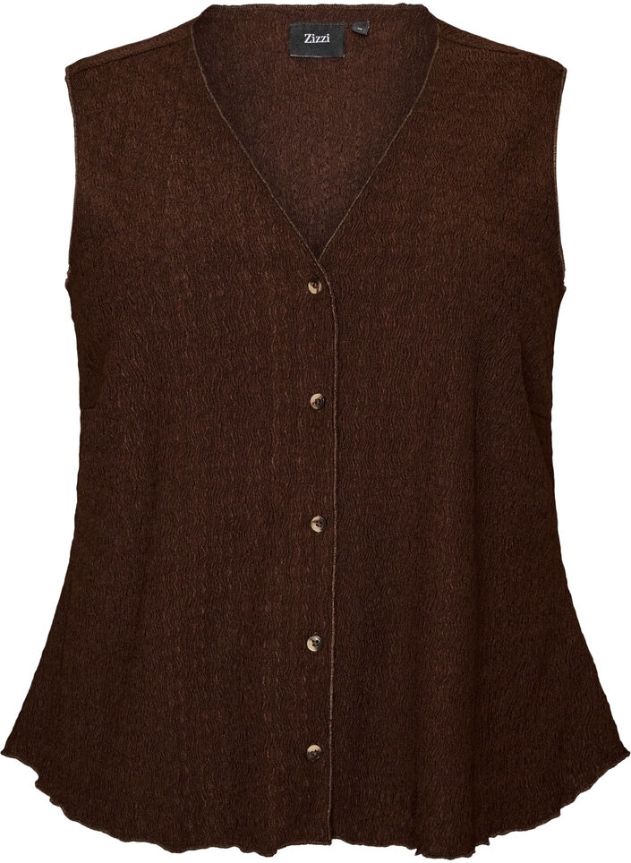 Top sans manches &agrave; texture ondul&eacute;e et fermeture boutonn&eacute;e, Marron, Packshot image number 0