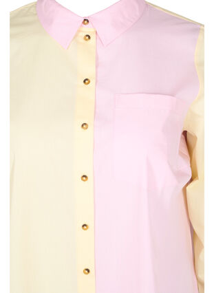 Long cotton shirt with color-block, Popcorn/Pink, Packshot image number 2
