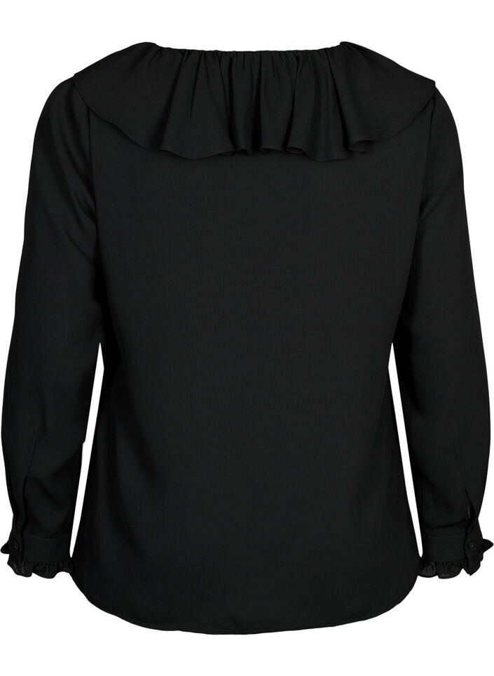  Blouse met ruches en lange mouwen, Black, Packshot image number 1