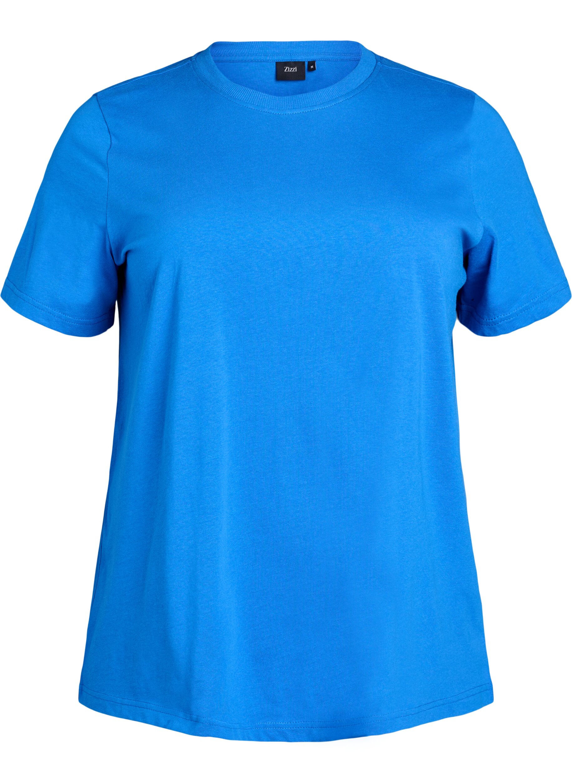 Zizzi T-shirt basique en coton &agrave; col rond, Bleu, Packshot image number 0