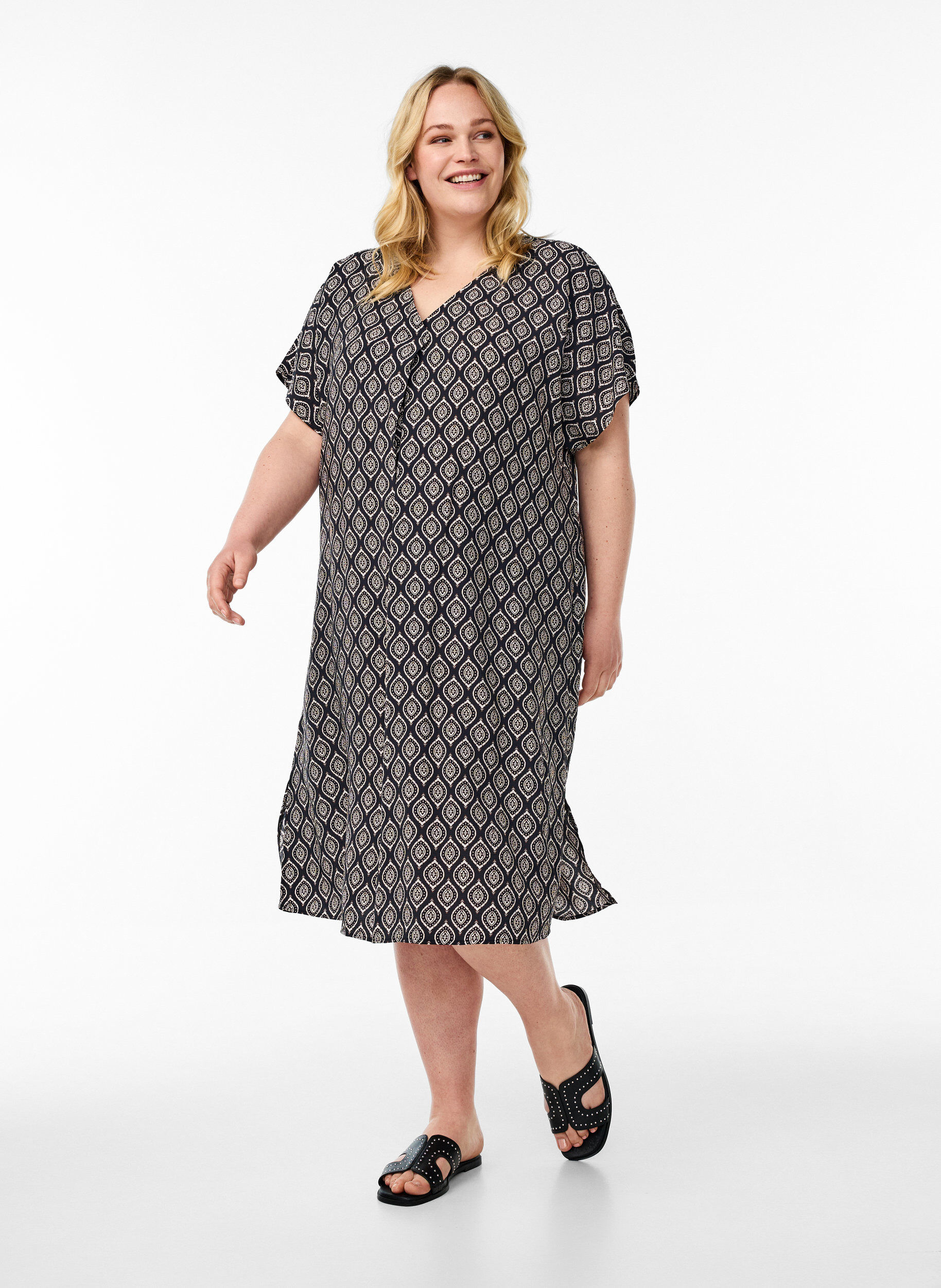 ZizziJurk met V-hals van viscose, Blauw, Model image number 1