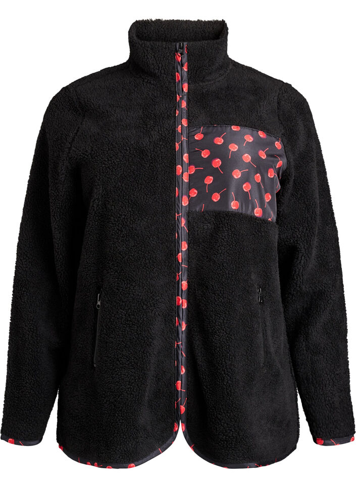 Teddy-fleece jack met kersendetails, Zwart, Packshot image number 0