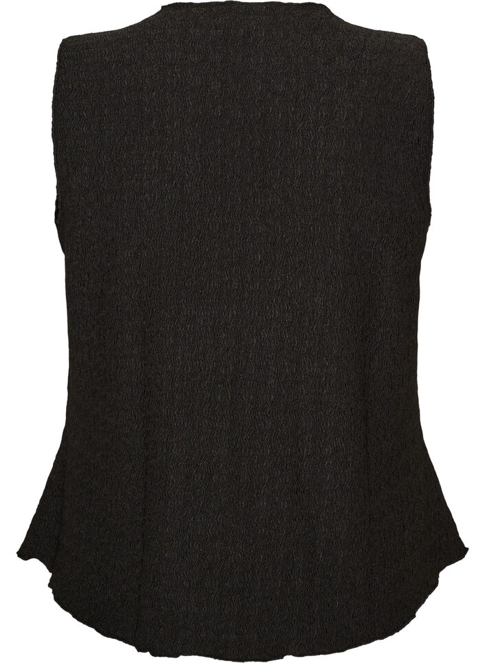 Top sans manches &agrave; texture ondul&eacute;e et fermeture boutonn&eacute;e, Noir, Packshot image number 1