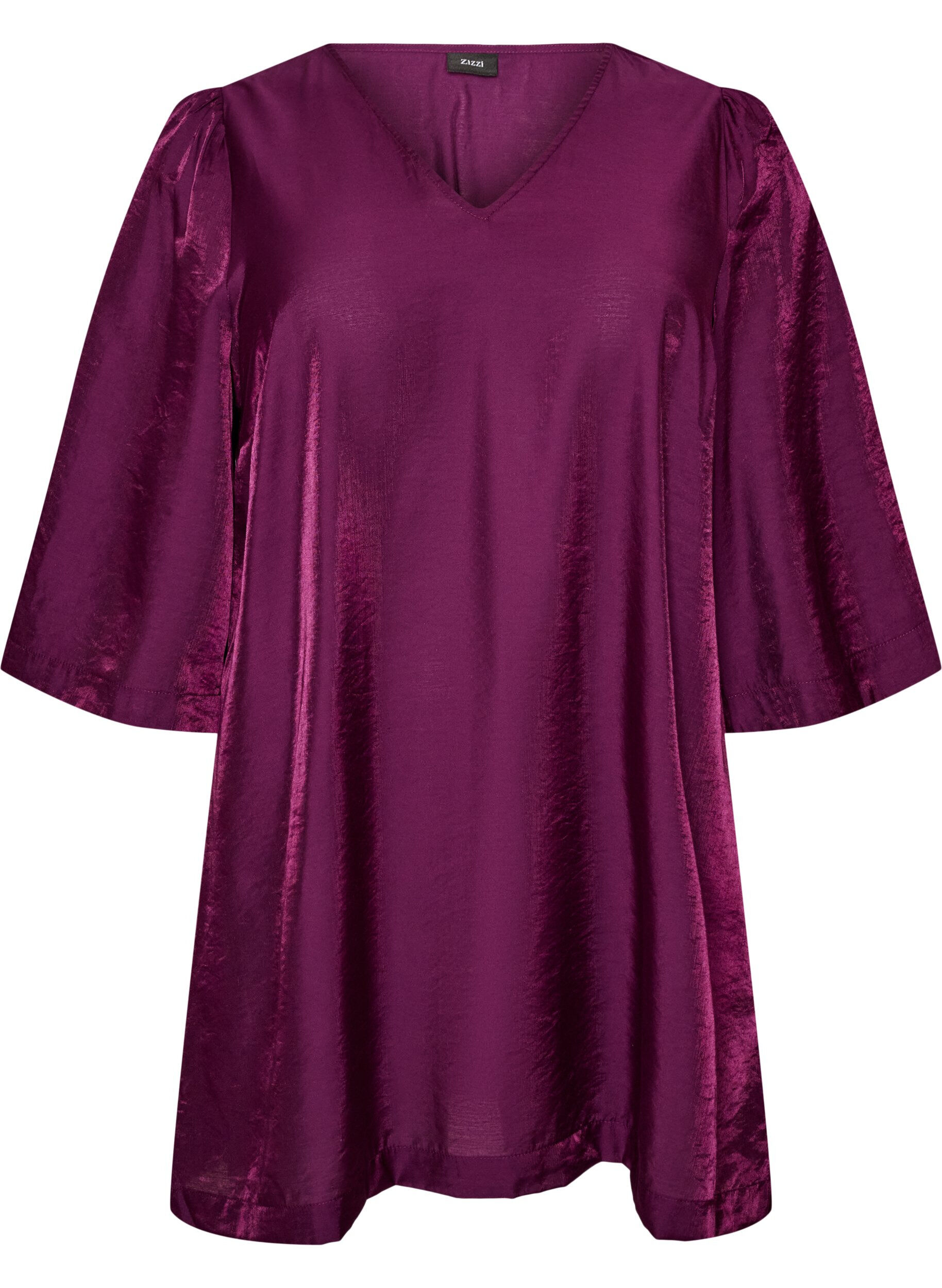 ZizziGlanzende tuniek met V-hals en 3/4 mouwen, Paars, Packshot image number 0