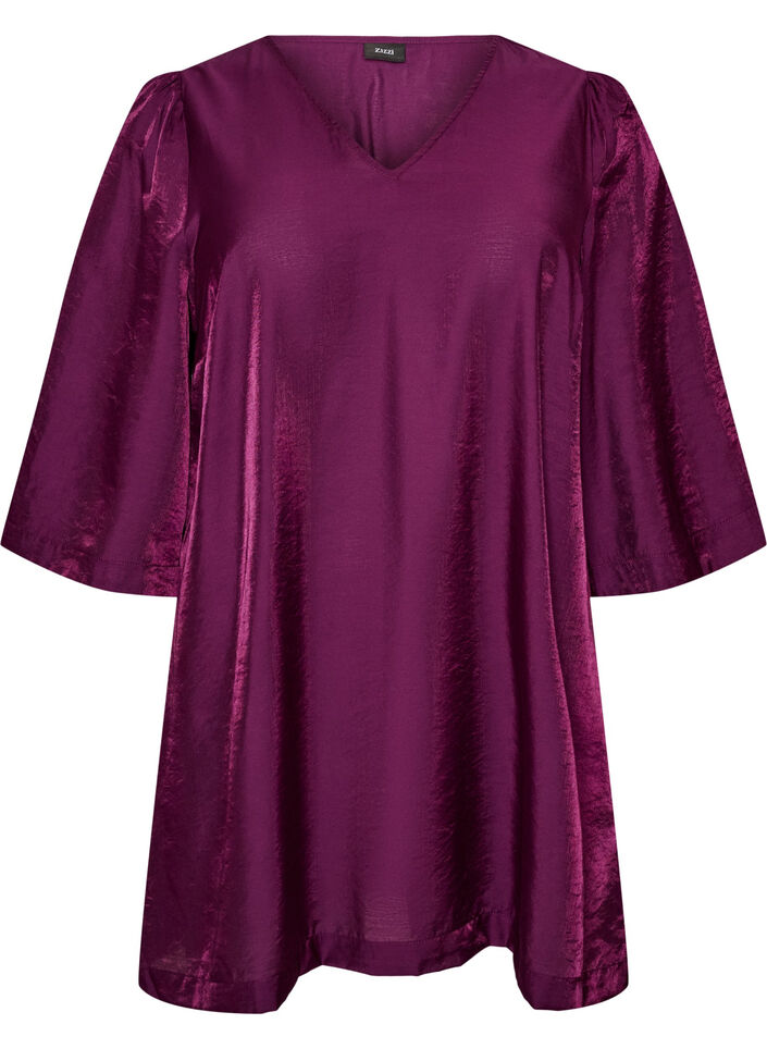 Glanzende tuniek met V-hals en 3/4 mouwen, Paars, Packshot image number 0