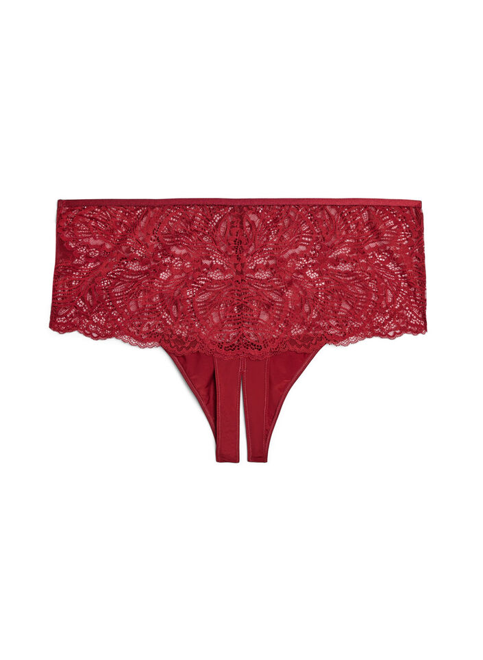 Hipsterstring zonder kruisje met kant en hoge taille, Rood, Packshot image number 1