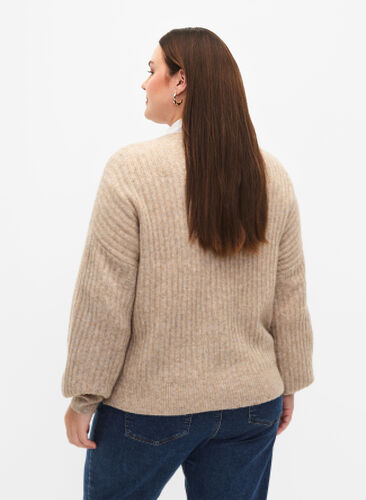 Cardigan mélangé en tricot côtelé, Simply Taupe Mel., Model image number 1