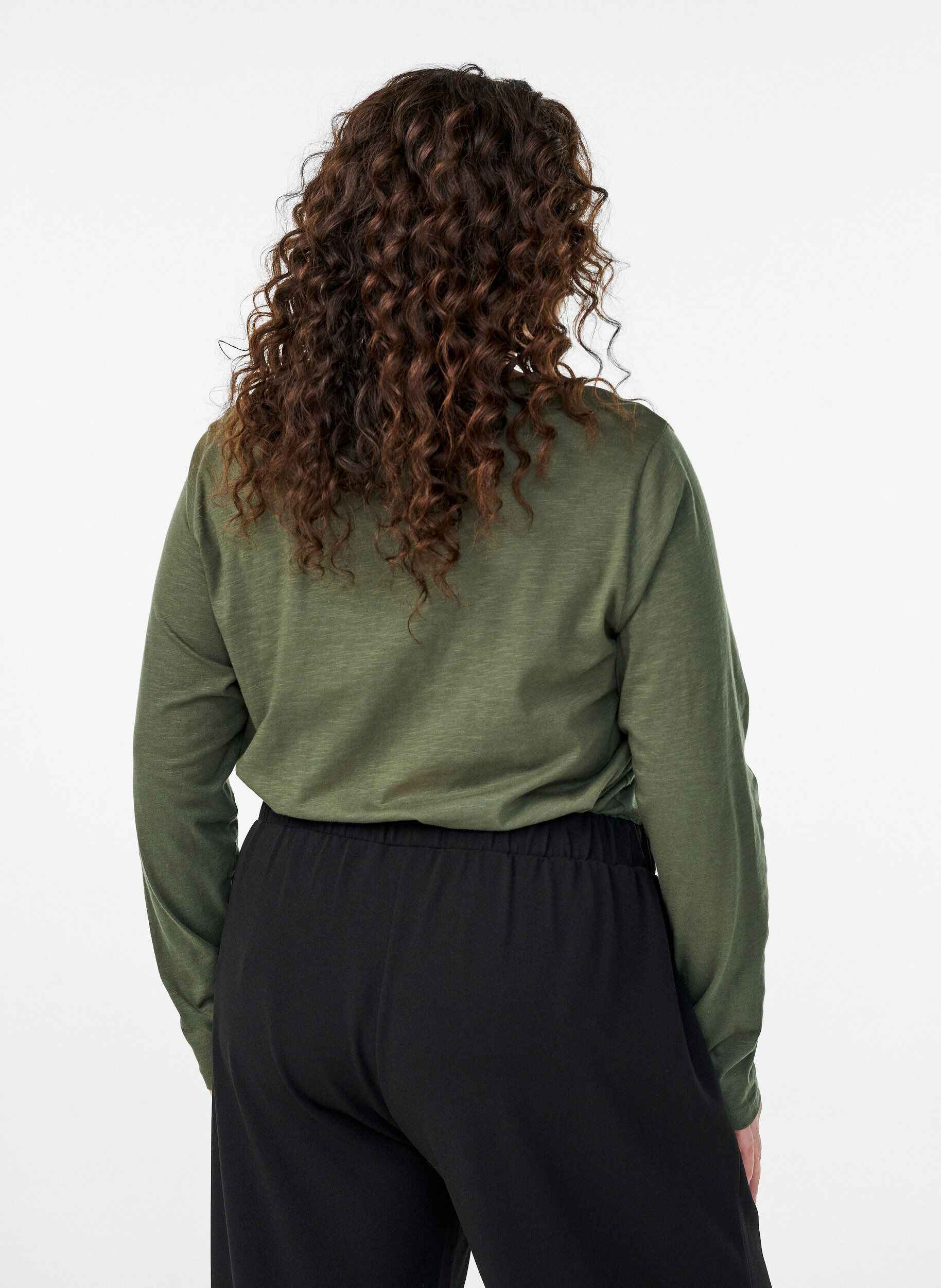 ZizziT-shirt met lange mouwen, V-hals en knopen, Groen, Model image number 2