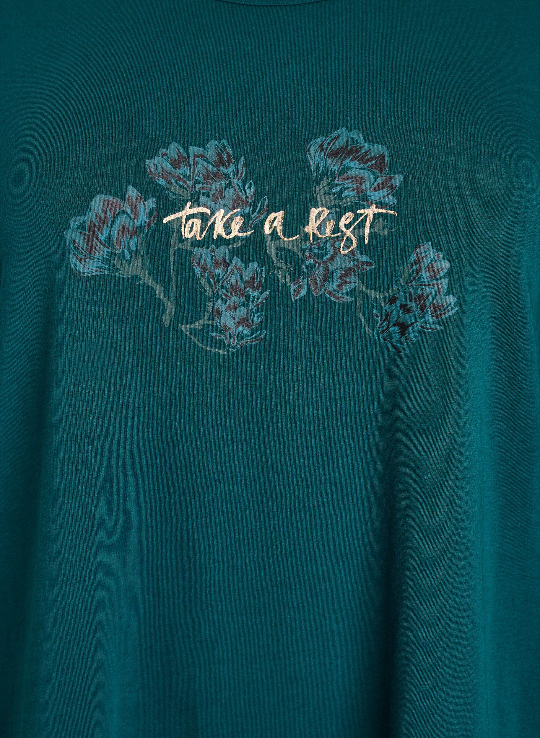 ZizziHaut de nuit en coton avec imprim&eacute; sur le devant, Turquoise, Packshot image number 2
