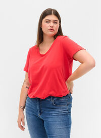 Basic t-shirt in effen kleur met katoen, Hibiscus, Model