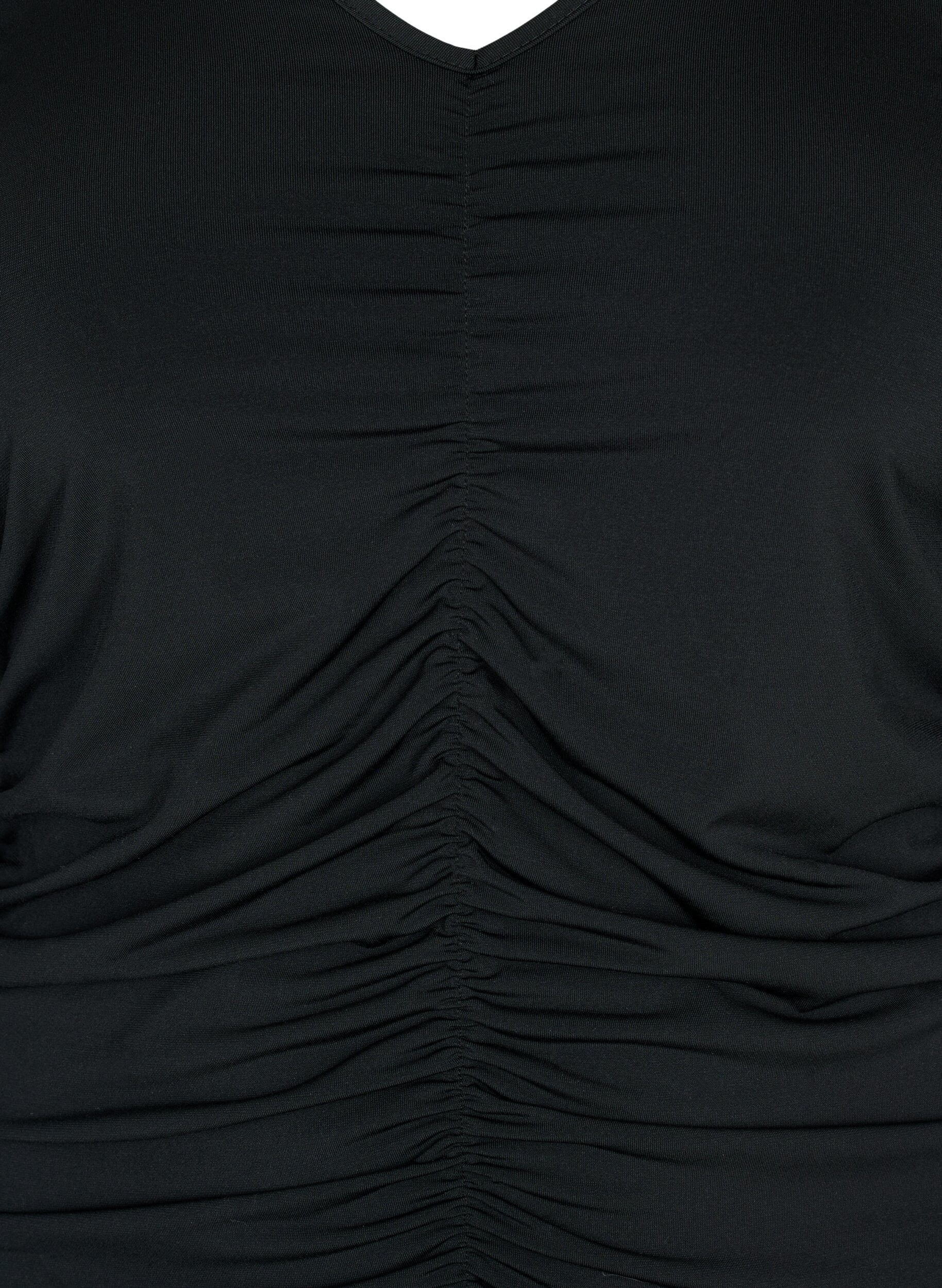 Zizzi Blouse avec col en V et drap&eacute;, Black, Packshot image number 2