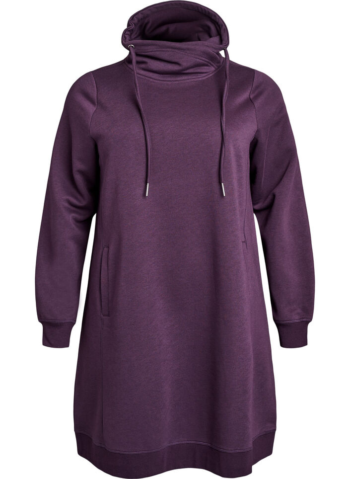 Kort sweatshirt jurk met hoge kraag en zakken, Paars, Packshot image number 0