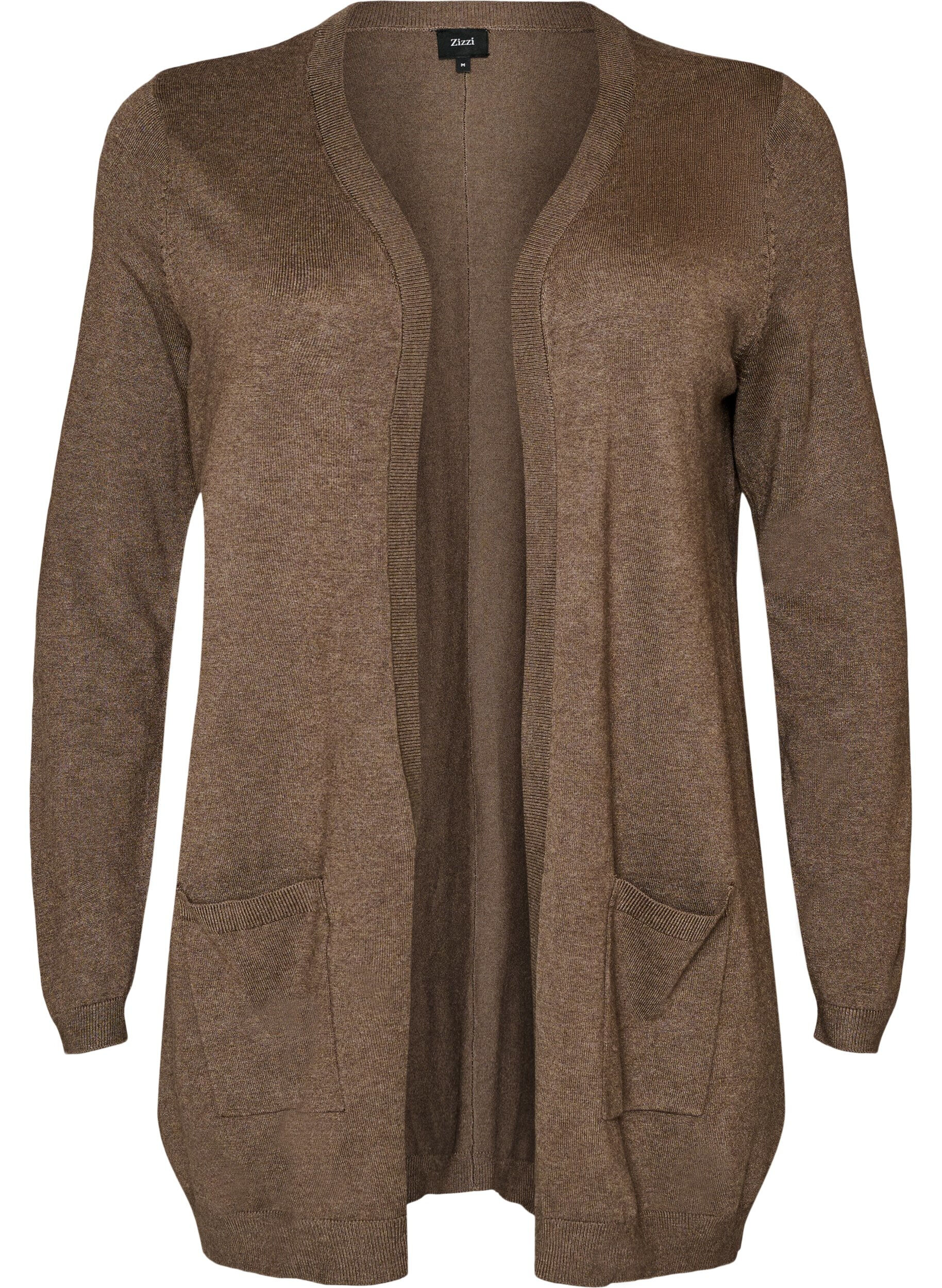 ZizziLang gebreid vest in viscosemix, Bruin, Packshot image number 0