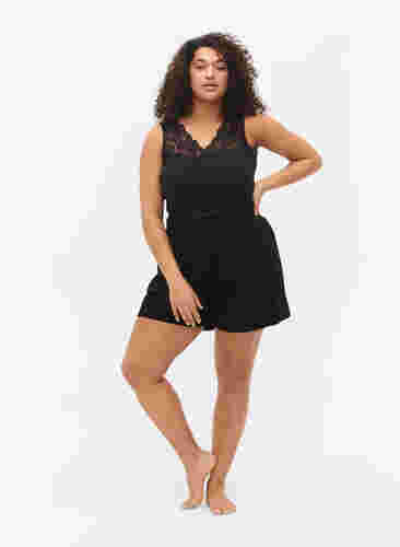 Short de pyjama ample en coton mélangé, Black, Model image number 3